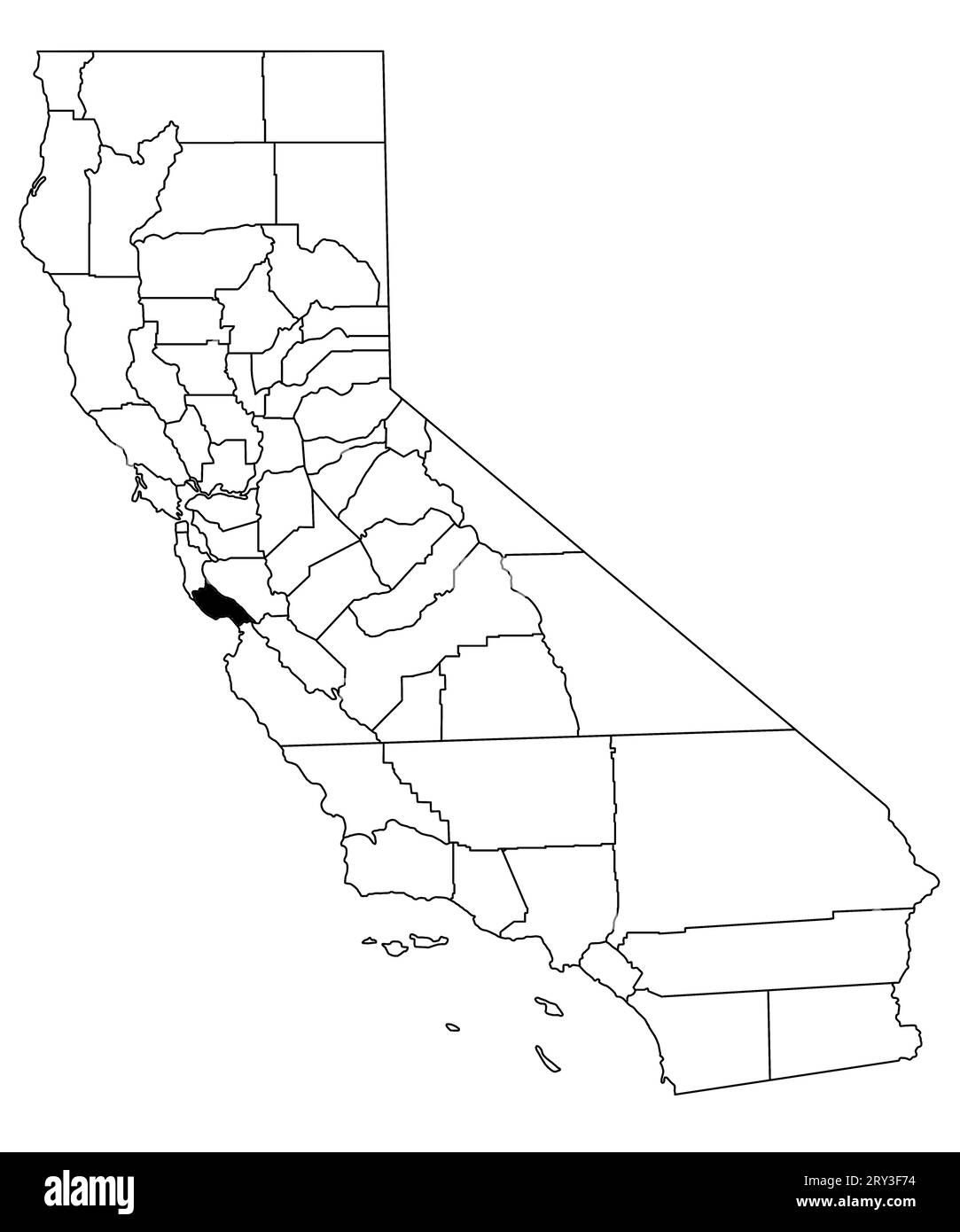 Map of Santa Cruz County in California state on white background. single County map highlighted