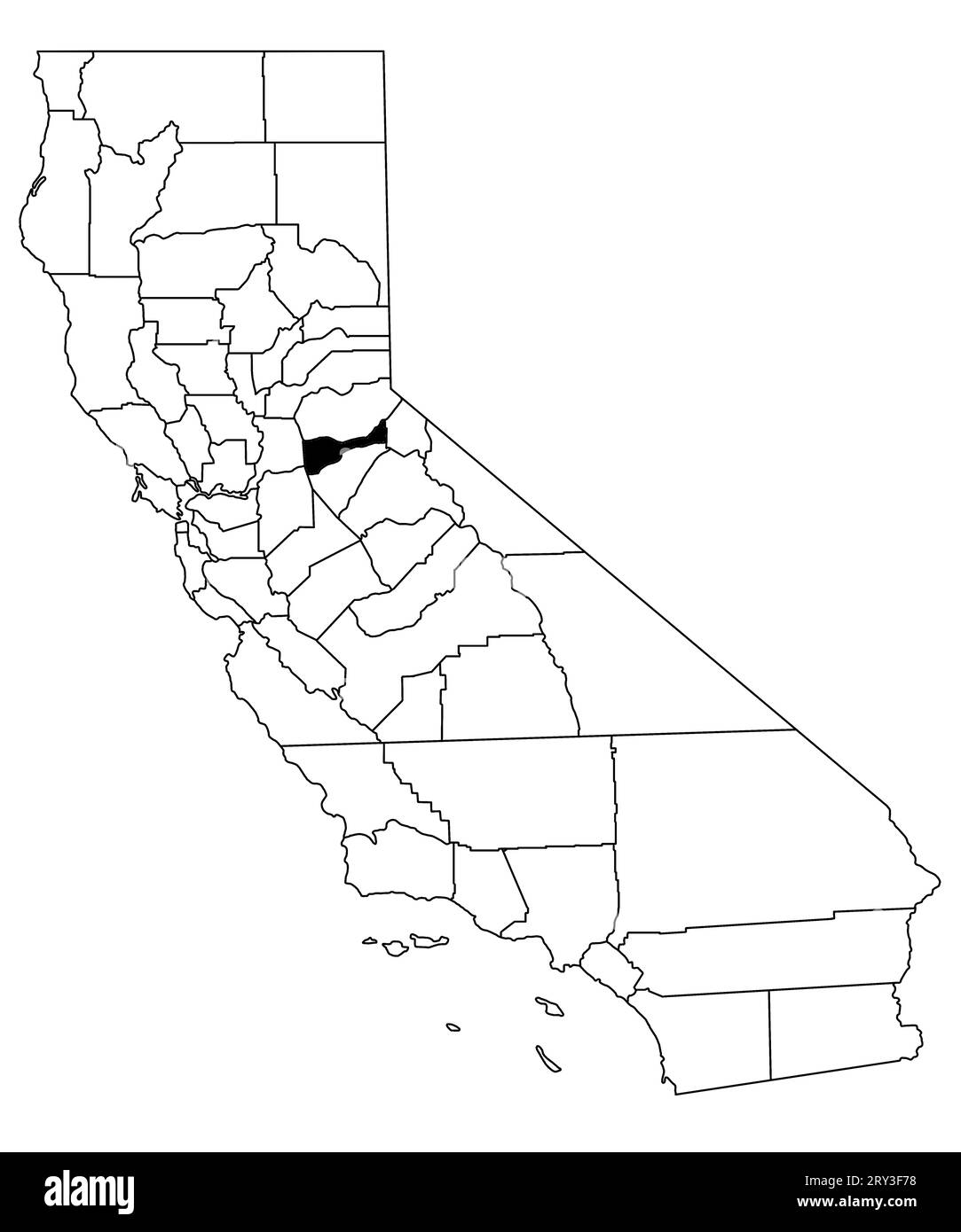 Map of amador County in California state on white background. single County map highlighted by black colour on California map. UNITED STATES, US Stock Photo