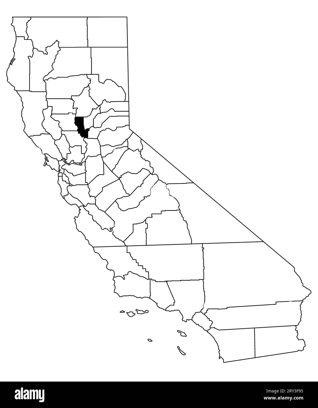 Map of Sutter County in California state on white background. single