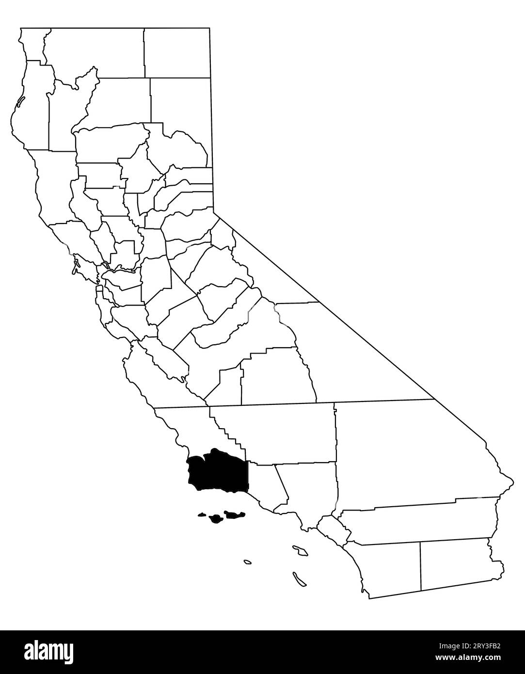 Map of Santa Barbara County in California state on white background. single County map highlighted by black colour on California map. UNITED STATES, U Stock Photo