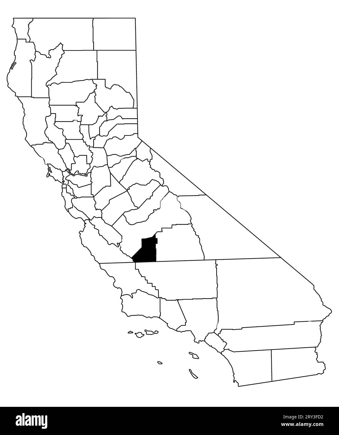 Map of kings County in California state on white background. single County map highlighted by black colour on California map. UNITED STATES, US Stock Photo