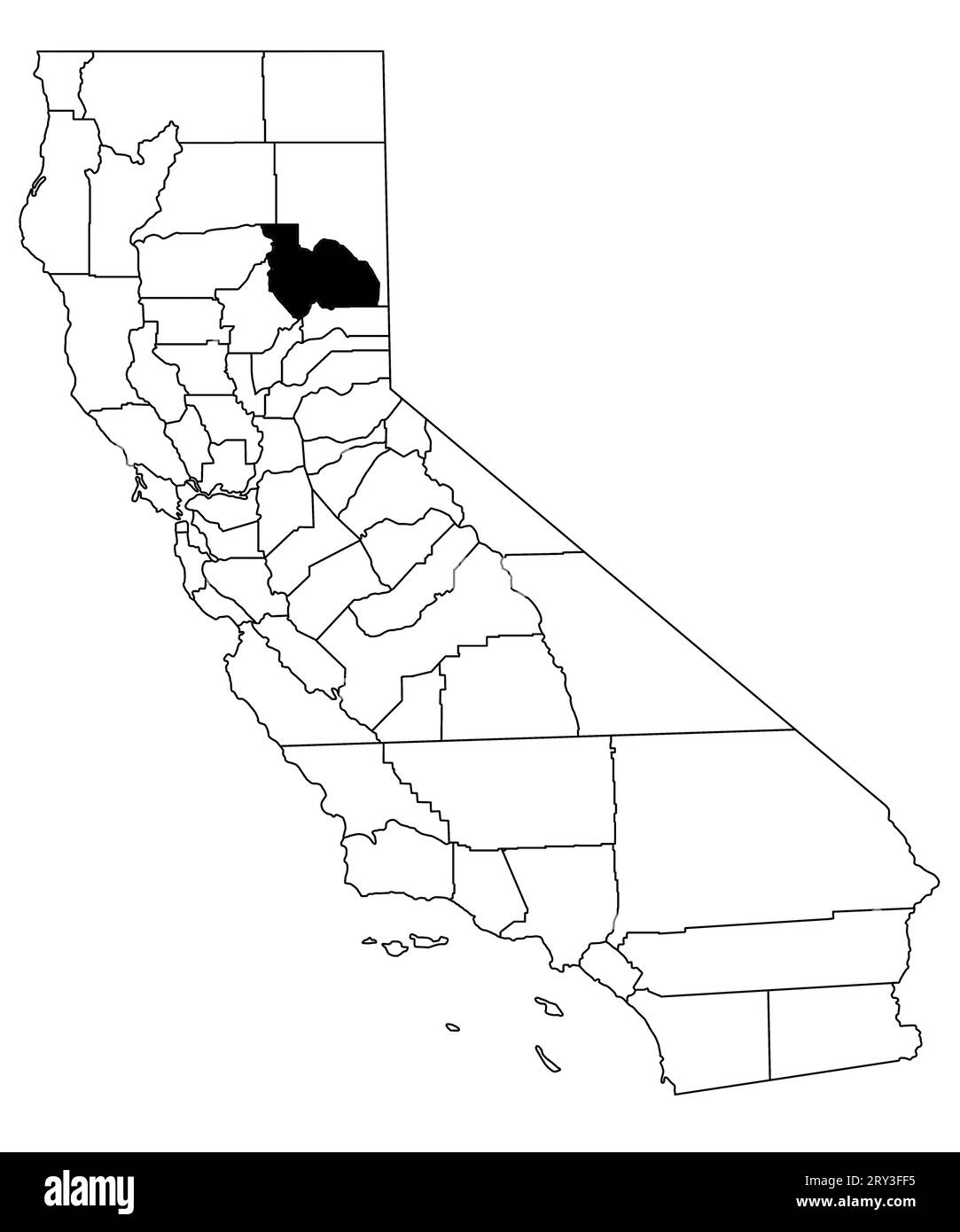 Map of plumas County in California state on white background. single