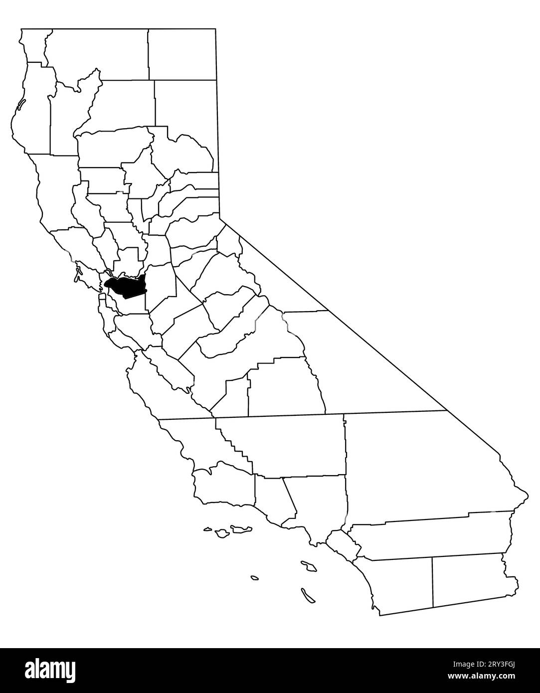 Map of Martinez County in California state on white background. single County map highlighted by black colour on California map. UNITED STATES, US Stock Photo
