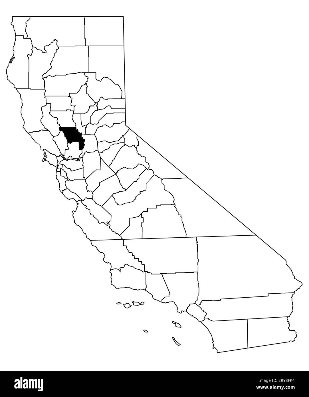 Map of yolo County in California state on white background. single