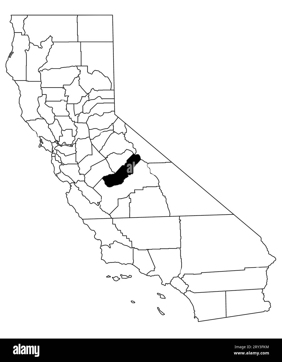Map of Madera County in California state on white background. single County map highlighted by black colour on California map. UNITED STATES, US Stock Photo