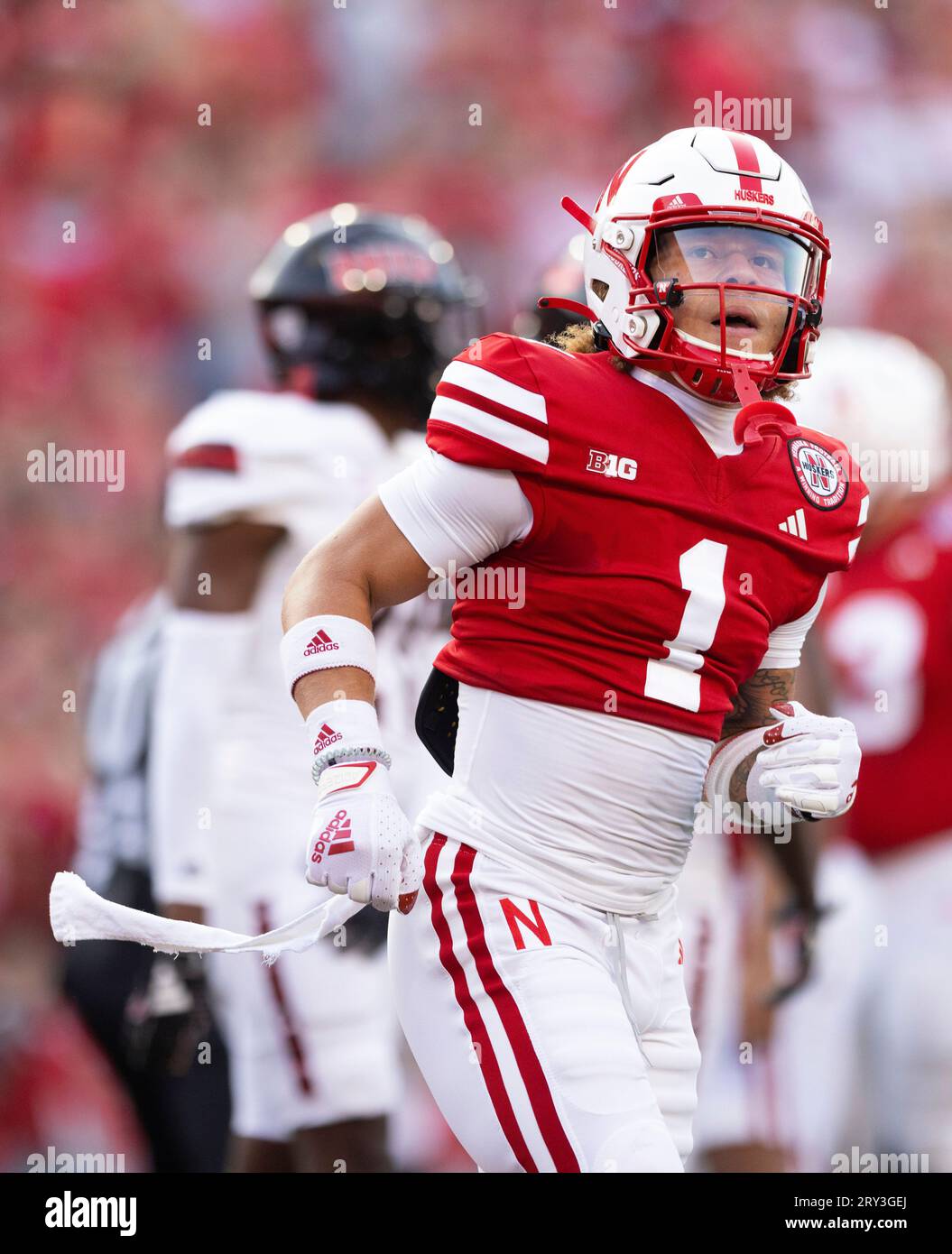 Nebraska wide receiver Billy Kemp IV (1) during the first half of an NCAA  college football game against Northern Illinois, Saturday, Sept. 16, 2023,  in Lincoln, Neb. (AP Photo/Rebecca S. Gratz Stock