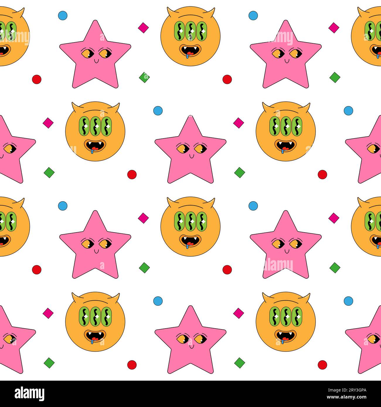 Geometric seamless psychedelic groovy pattern. different shapes Stock Vector