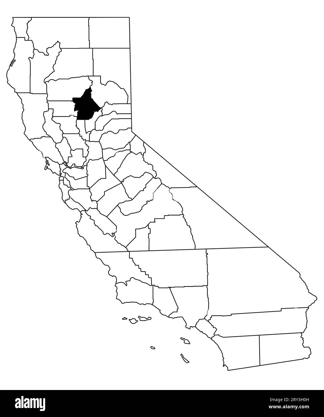 Map of butte County in California state on white background. single