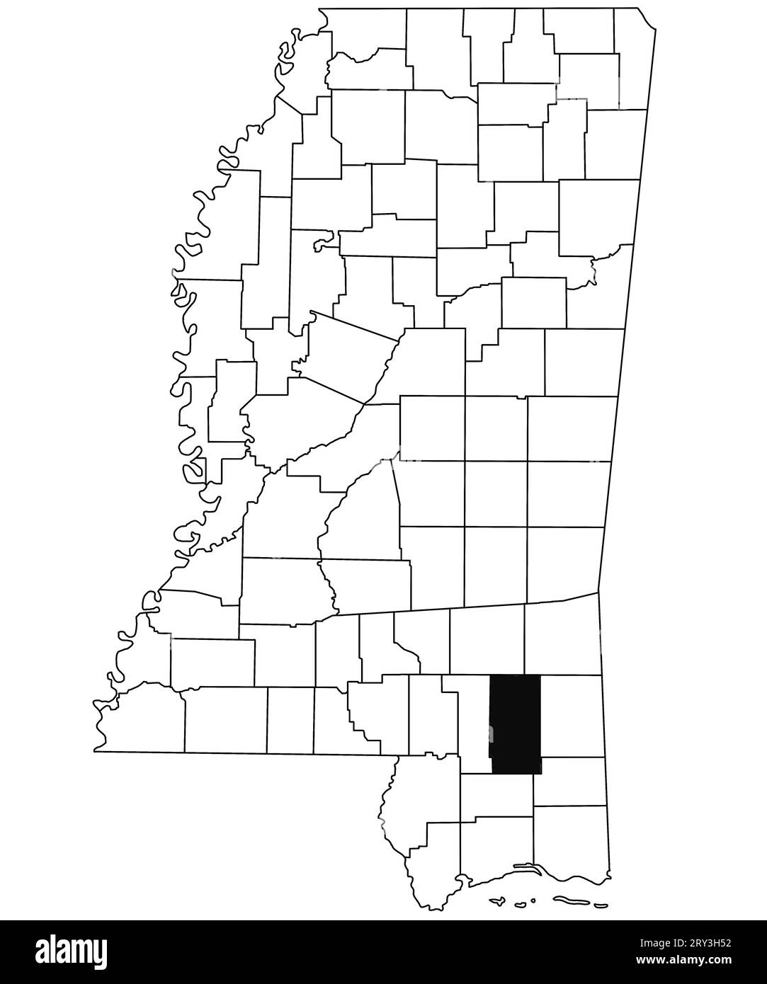 Map of Perry County in Mississippi state on white background. single County map highlighted by