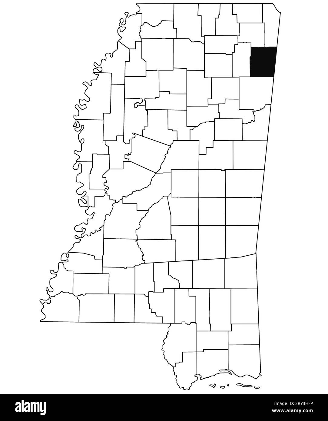 Map of itawamba County in Mississippi state on white background. single