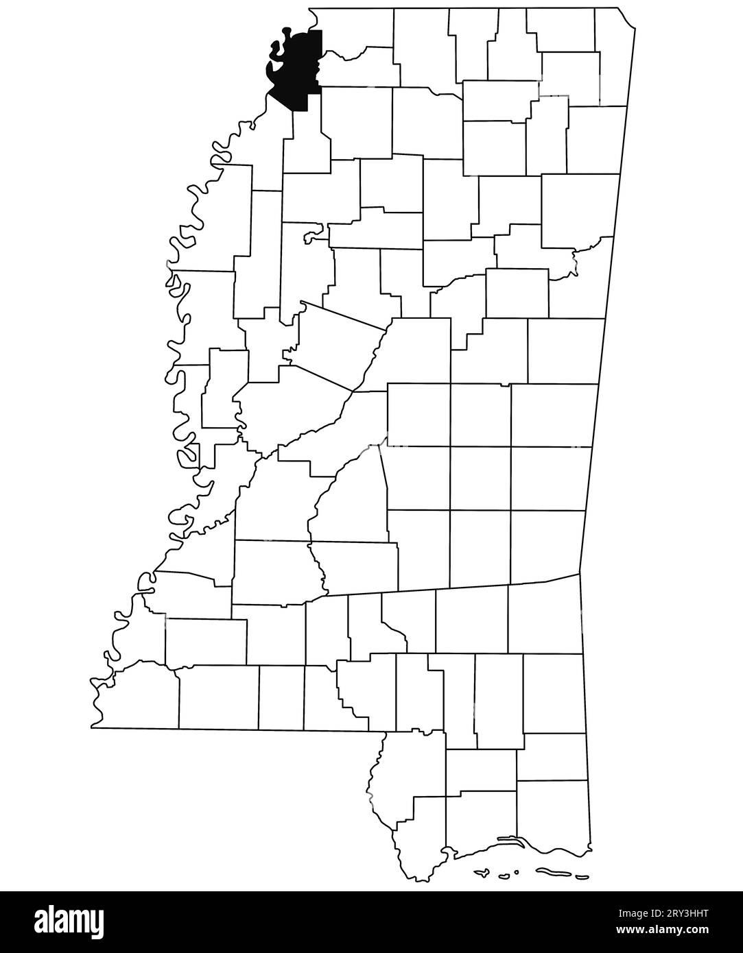 Map of Tunica County in Mississippi state on white background. single