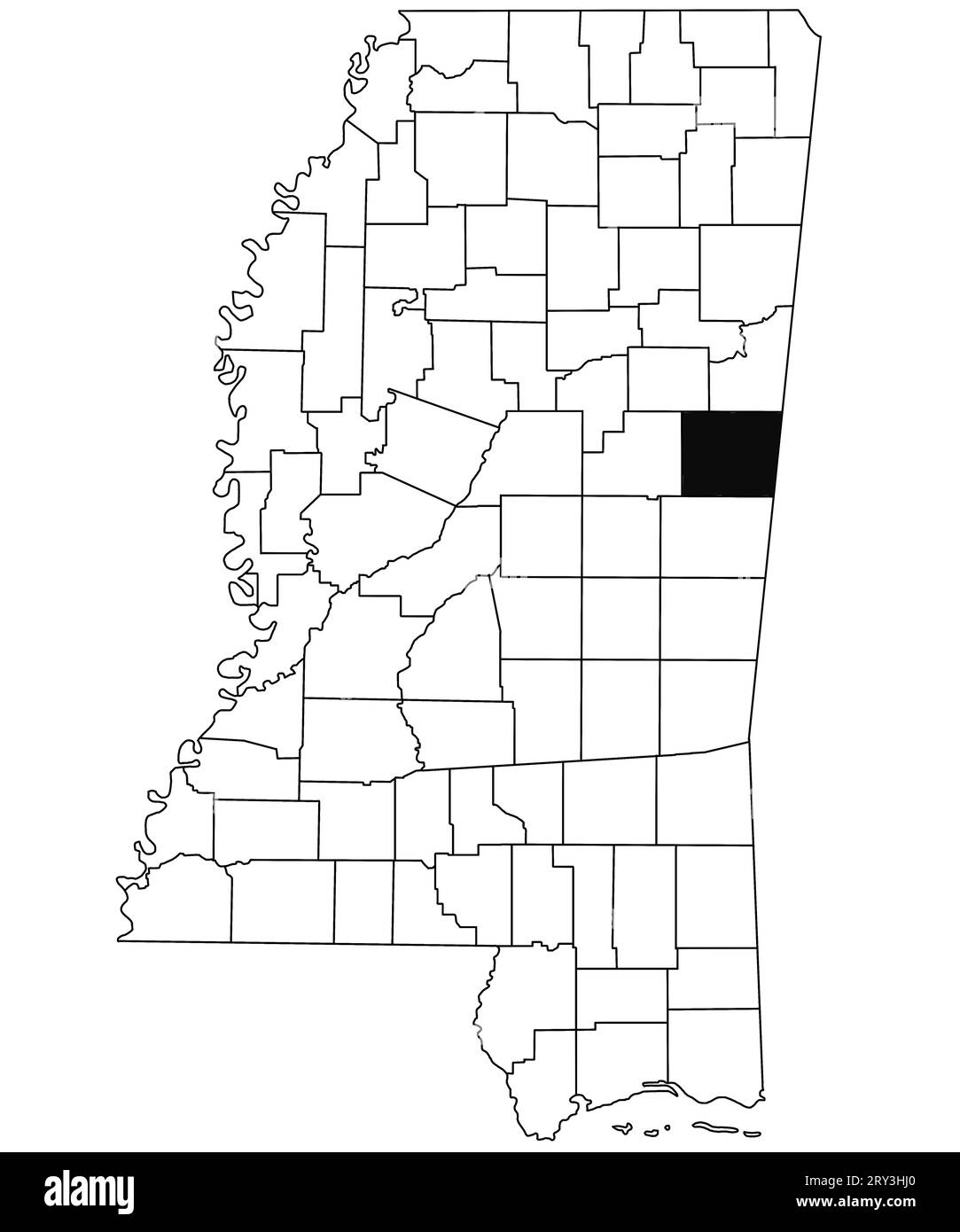 Map of noxubee County in Mississippi state on white background. single