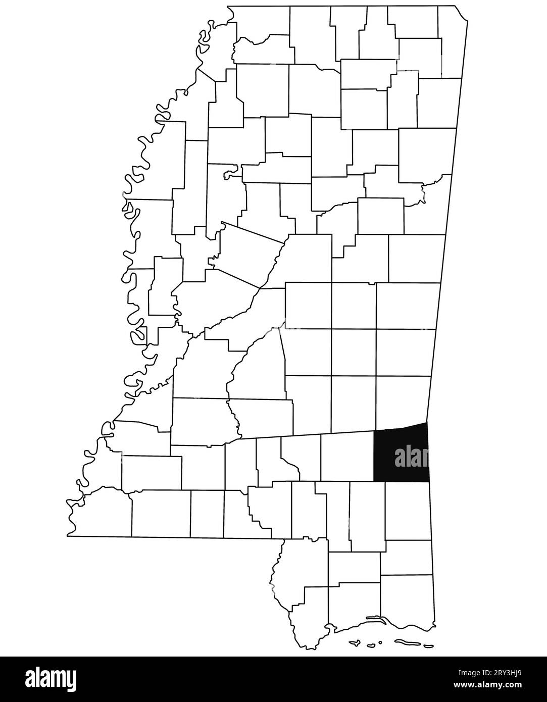 Map of Wayne County in Mississippi state on white background. single County map highlighted by