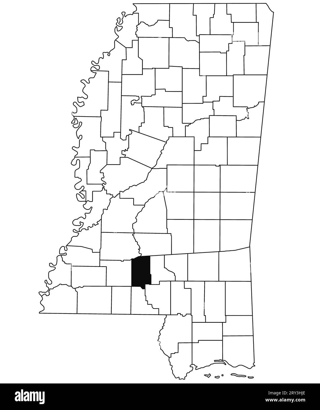 Map of Lawrence County in Mississippi state on white background. single