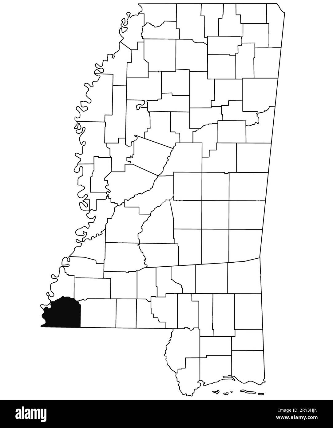 Map of Wilkinson County in Mississippi state on white background