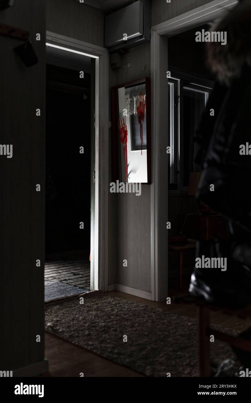 Blood stains on mirror in cabin Stock Photo Alamy