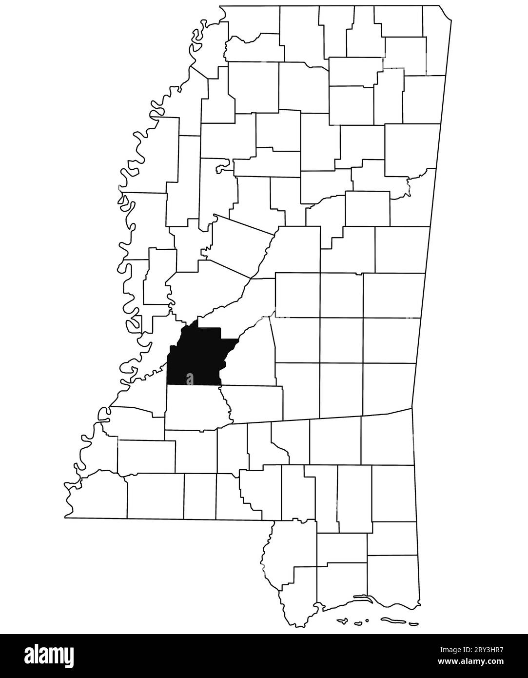 Map of hinds County in Mississippi state on white background. single
