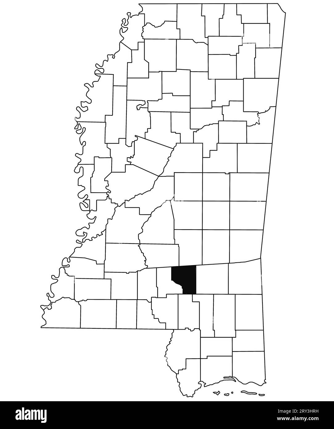 Map of Covington County in Mississippi state on white background. single County map highlighted by black colour on Mississippi map. United States of A Stock Photo