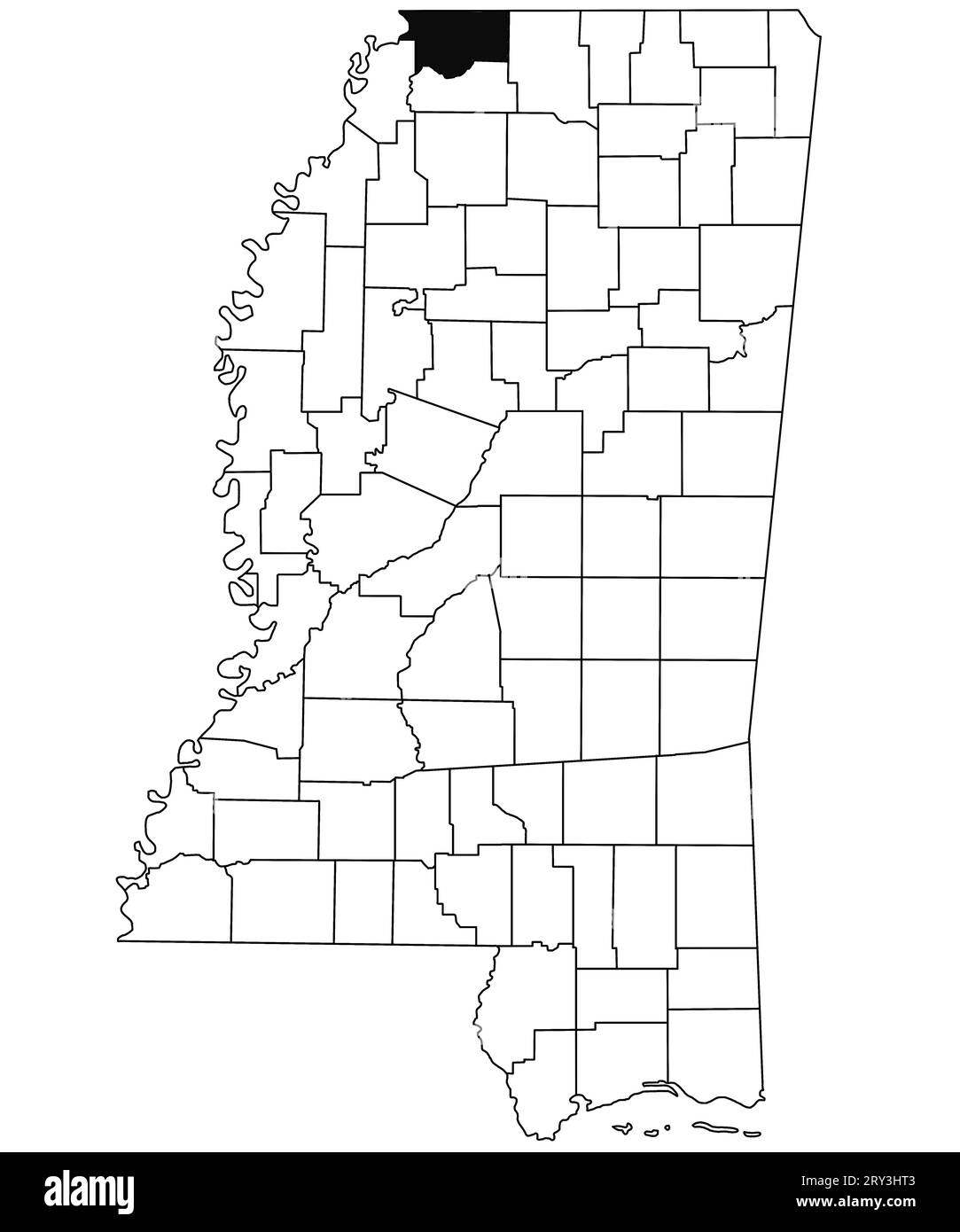 Map of DeSoto County in Mississippi state on white background. single