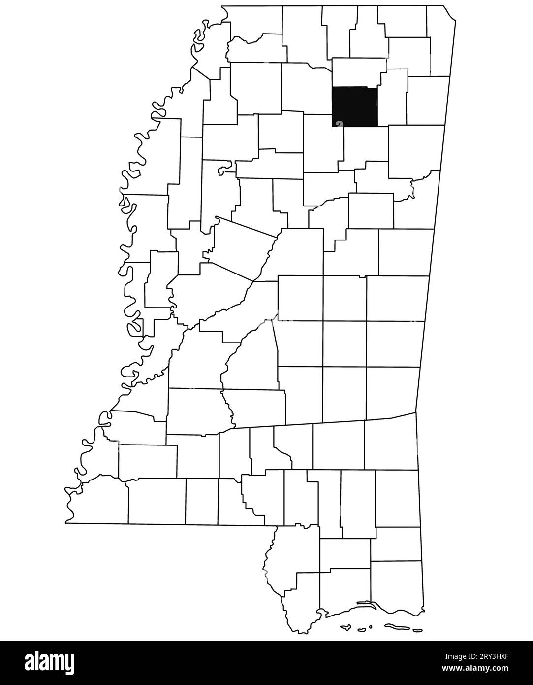 Map of pontotoc County in Mississippi state on white background. single