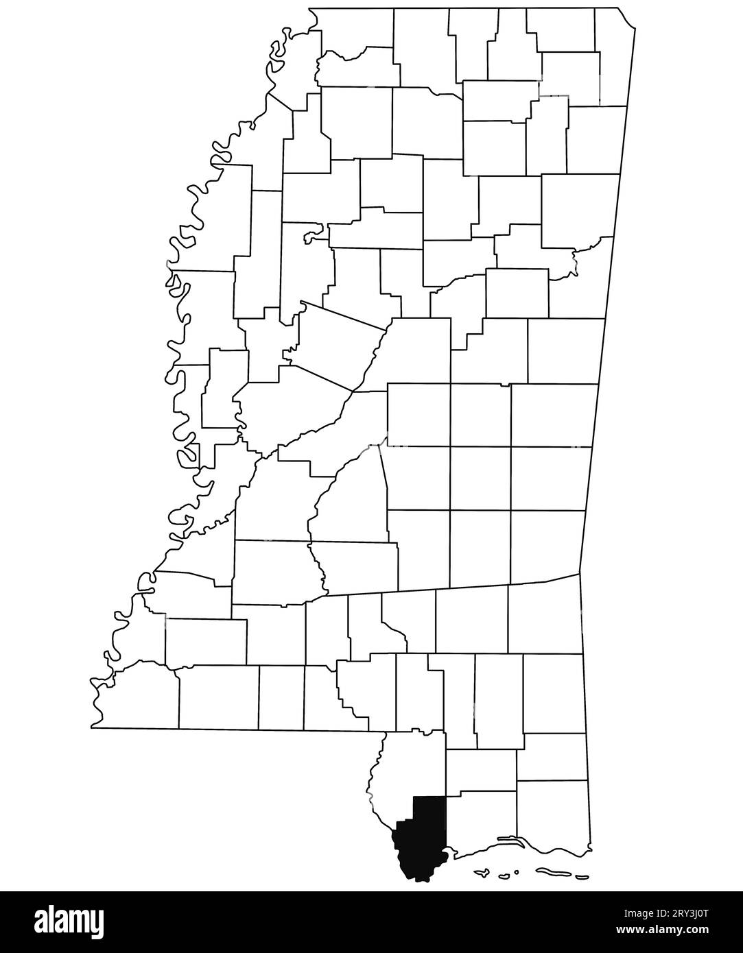 Map of Hancock County in Mississippi state on white background. single