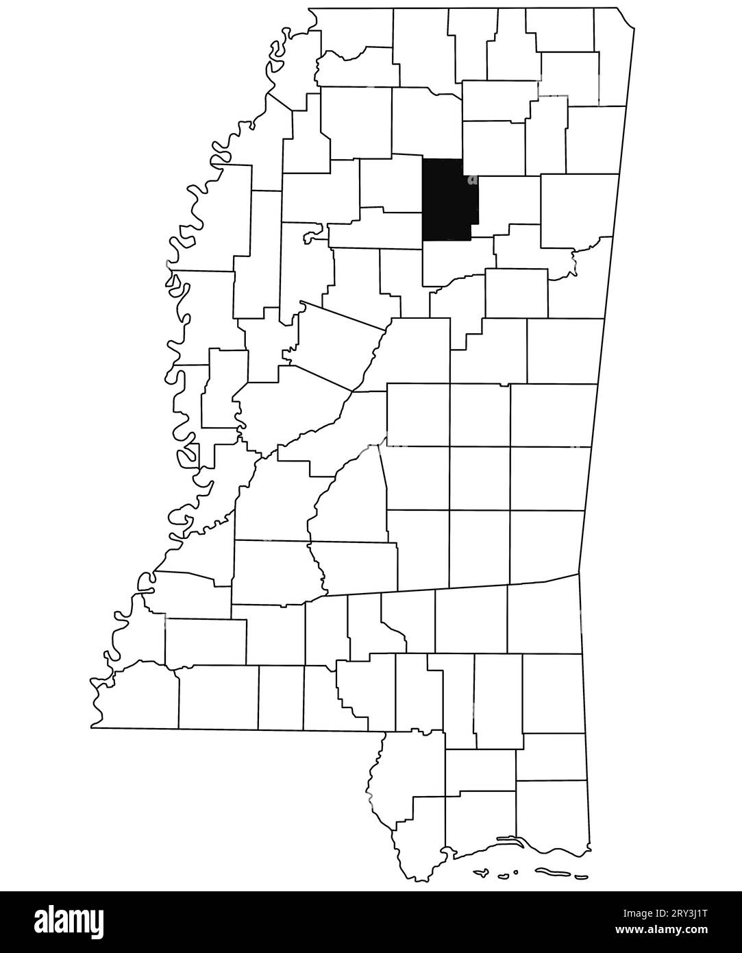 Map of Calhoun County in Mississippi state on white background. single