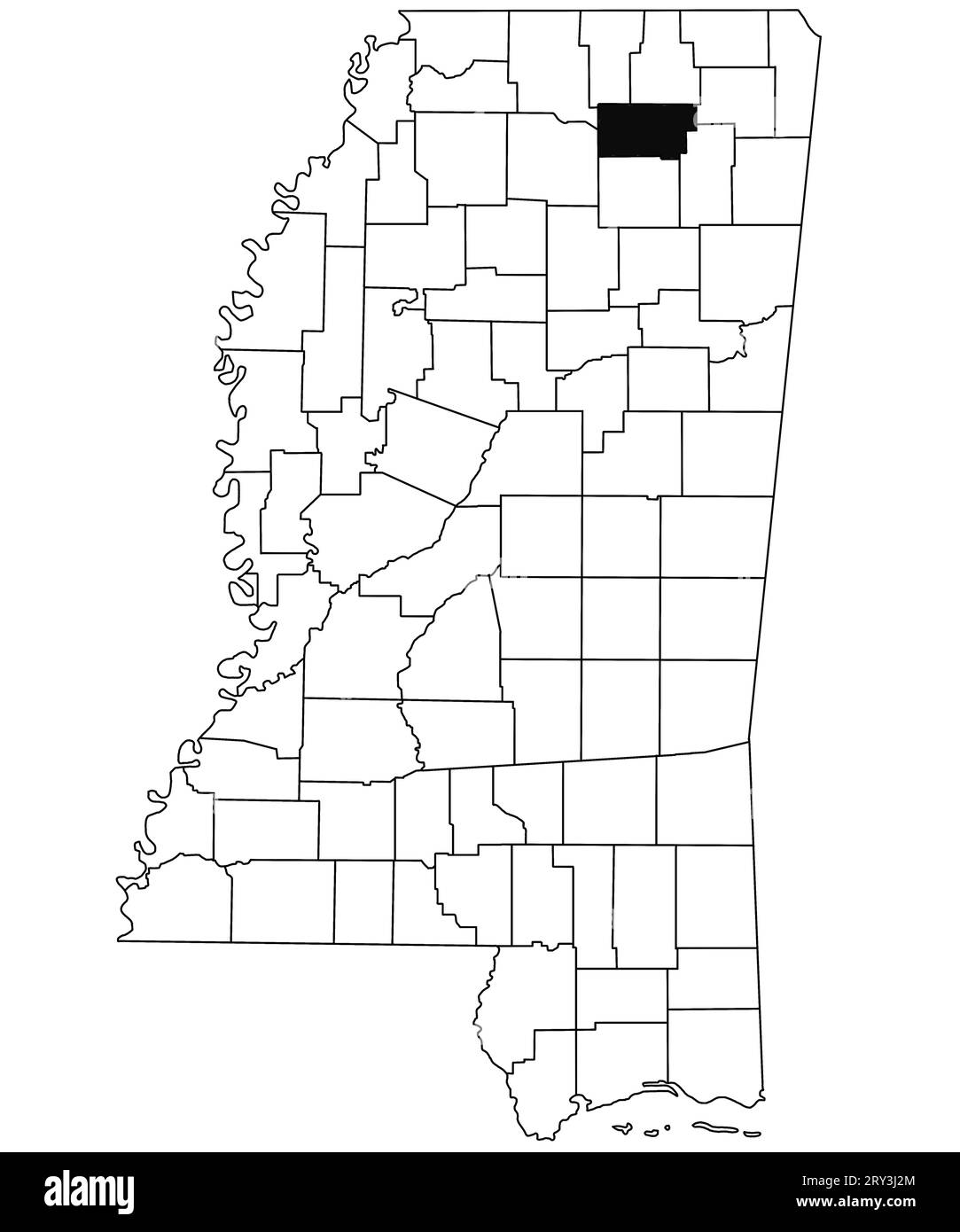 Map of union County in Mississippi state on white background. single