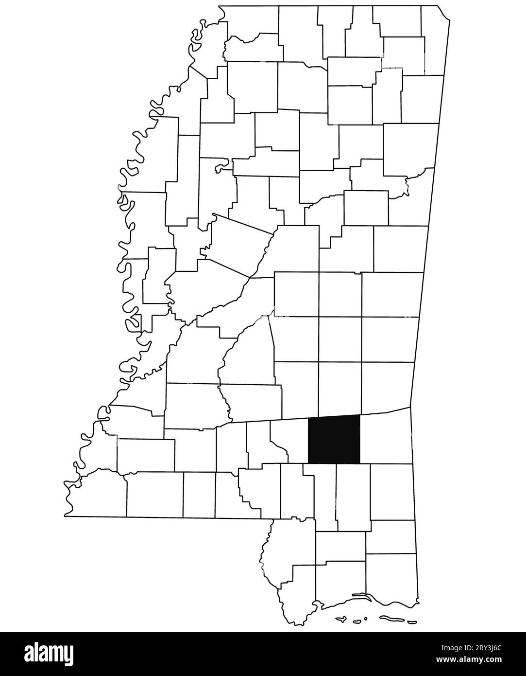 Map of Jones County in Mississippi state on white background. single