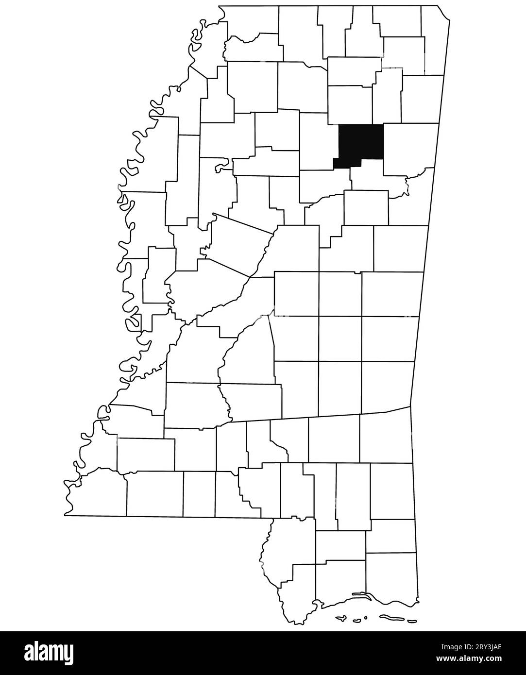 Map of chickasaw County in Mississippi state on white background