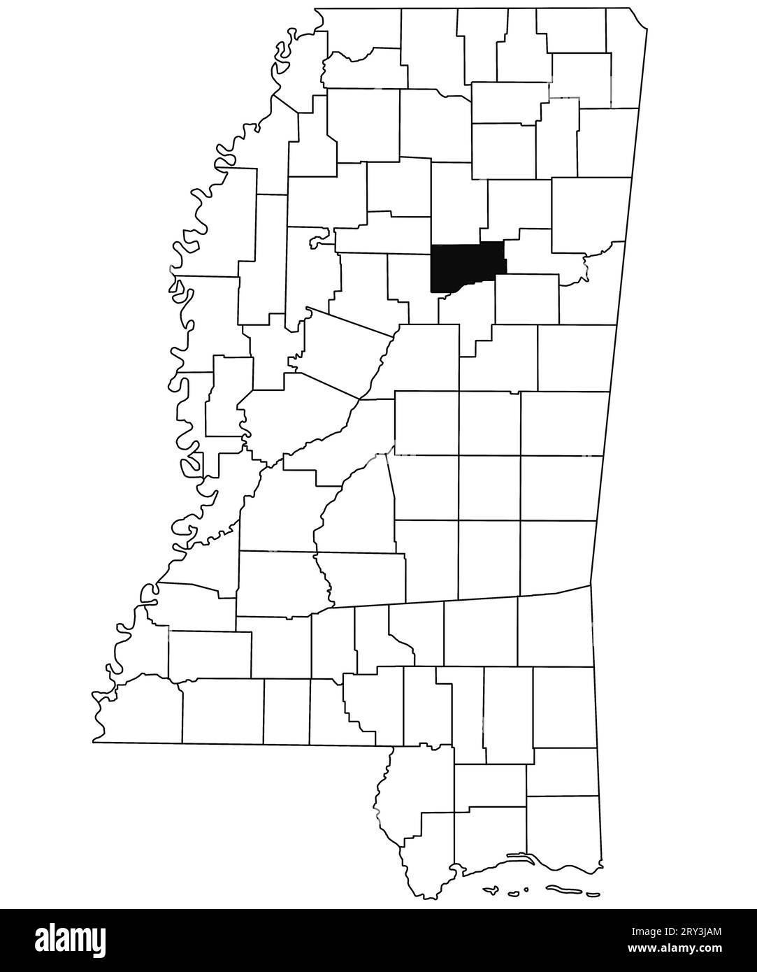Map of Webster County in Mississippi state on white background. single County map highlighted by black colour on Mississippi map. United States of Ame Stock Photo