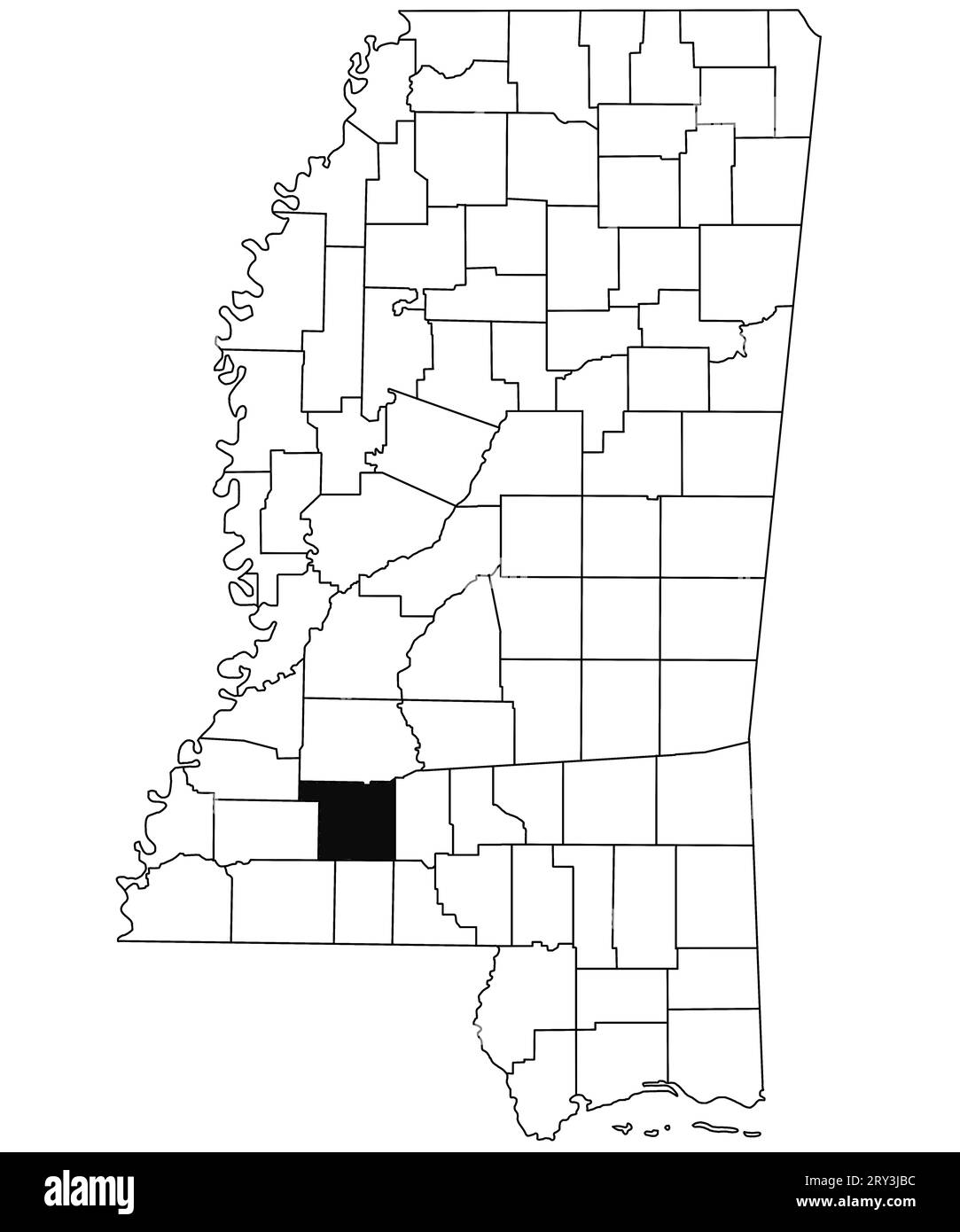 Map of Lincoln County in Mississippi state on white background. single