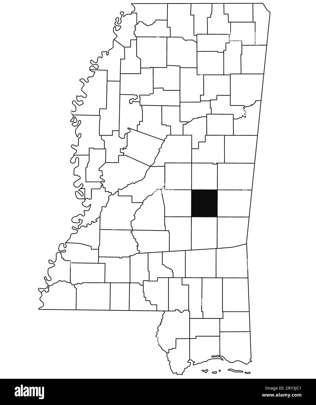 Map of Newton County in Mississippi state on white background. single