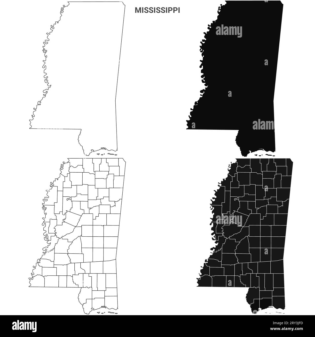 Mississippi counties outline map set - illustration version Stock Photo