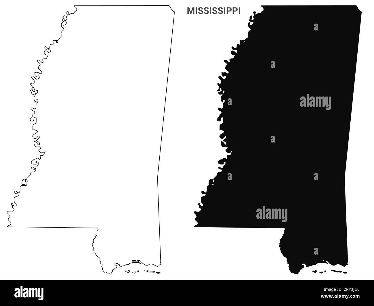 Mississippi  outline and solid map set - illustration version Stock Photo