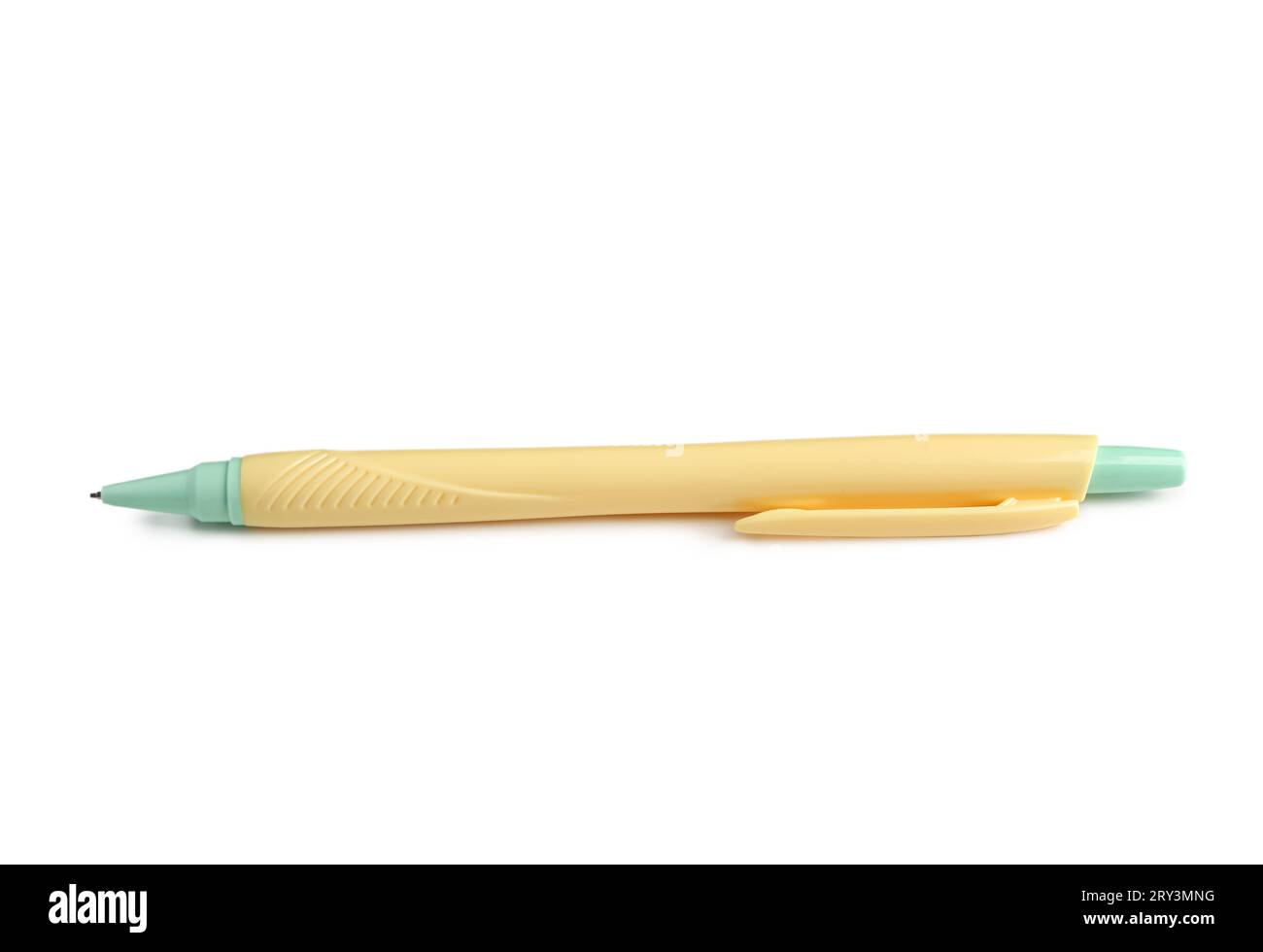 Yellow pen on white background Stock Photo - Alamy