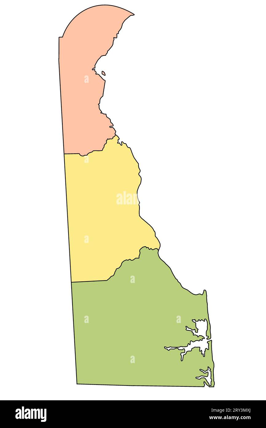 Delaware administrative map. counties map of Delaware with different colours, blank Map, empty map of Delaware Stock Photo