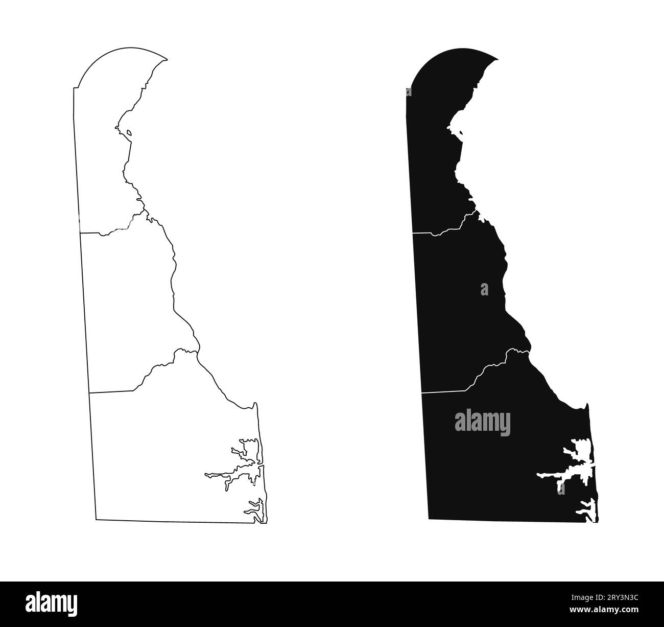 Delaware state outline County map set - United States Stock Photo