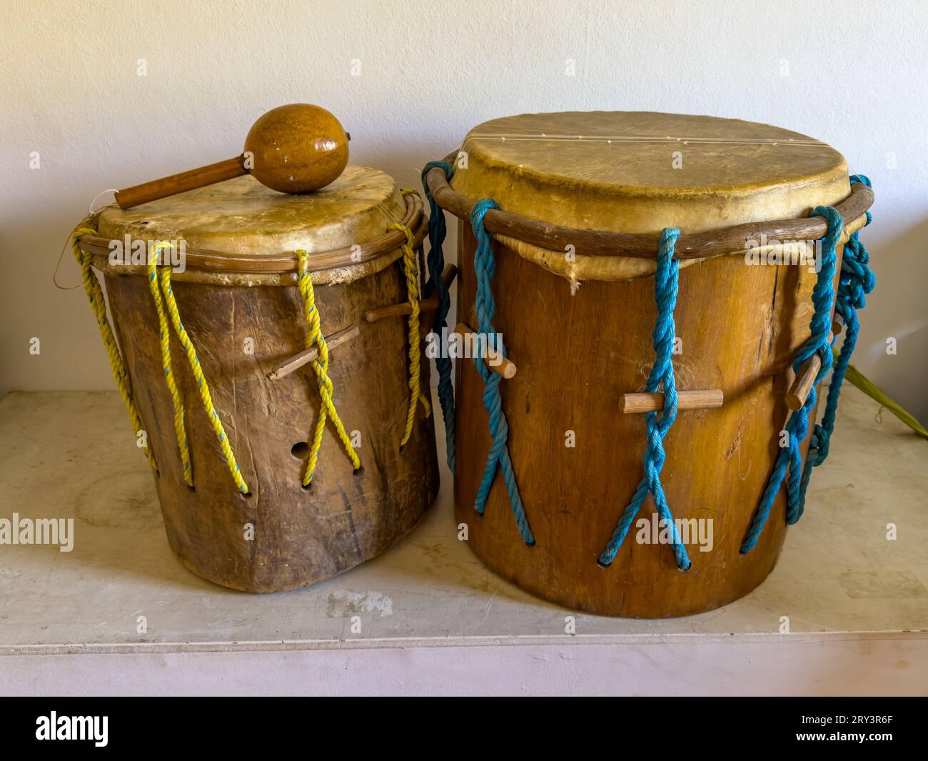 Display of traditional drums, a primero & a segunda, in Garifuna