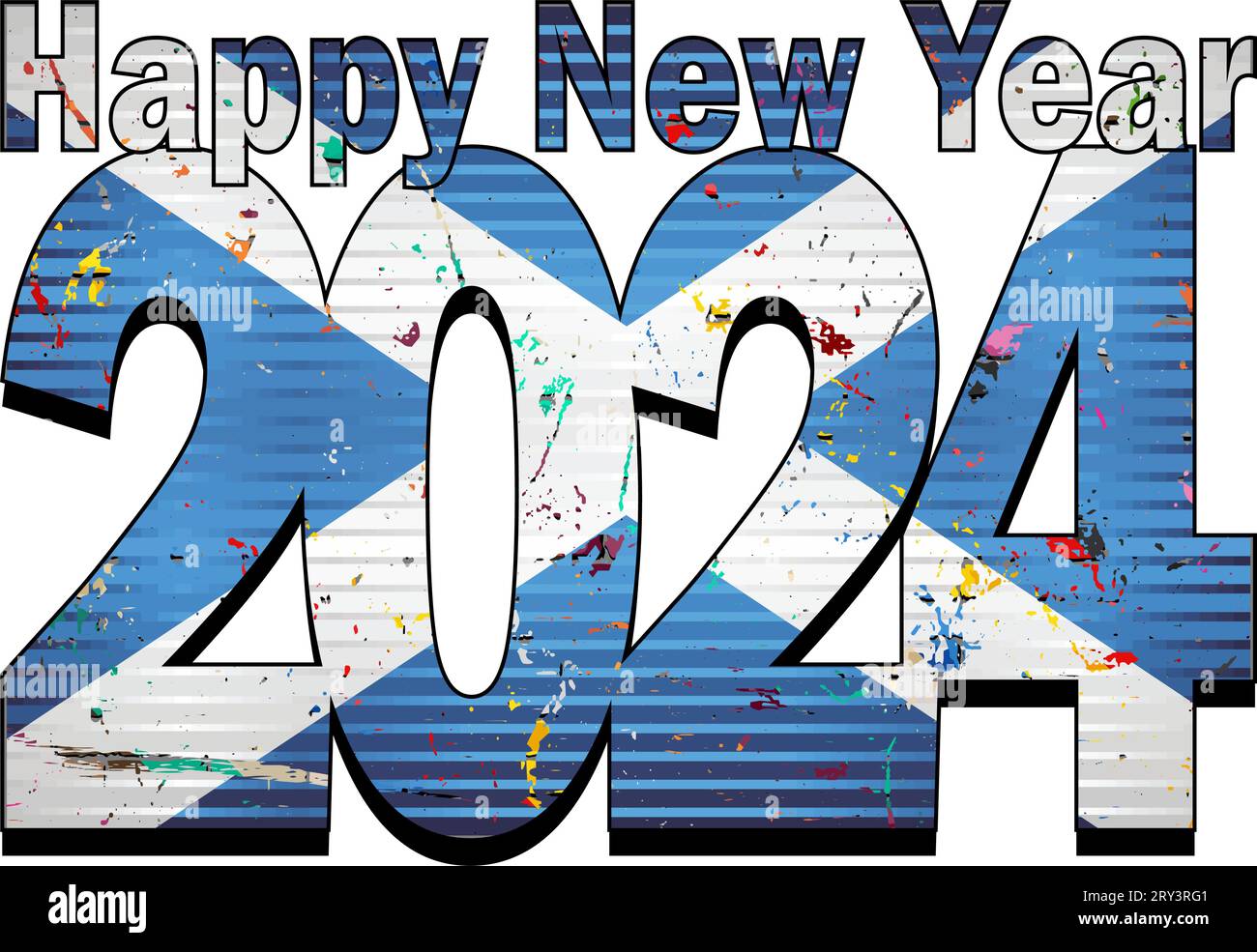 Happy New Year 2024 with Scotland flag inside Illustration, 2024