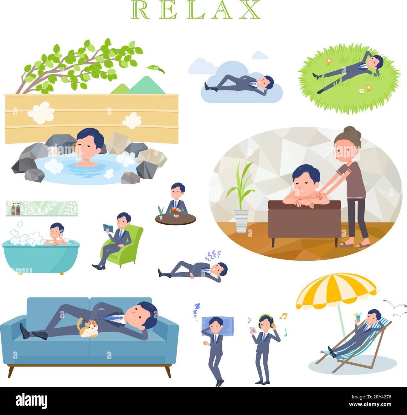 A set of consultant job man about relaxing.It's vector art so easy to edit. Stock Vector