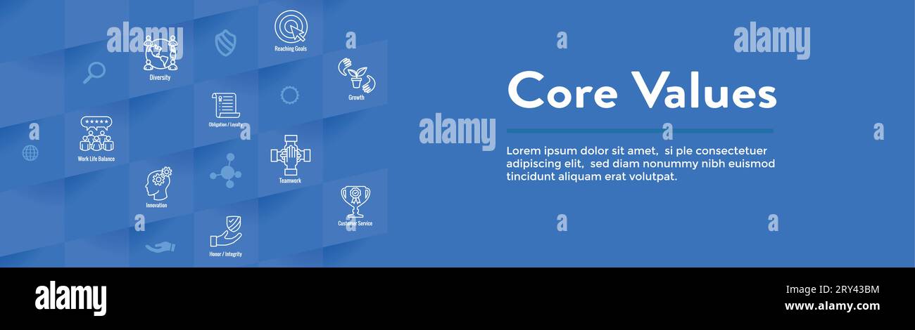 Core Values or Mission and Vision Icon Set and Web Header Banner Stock ...