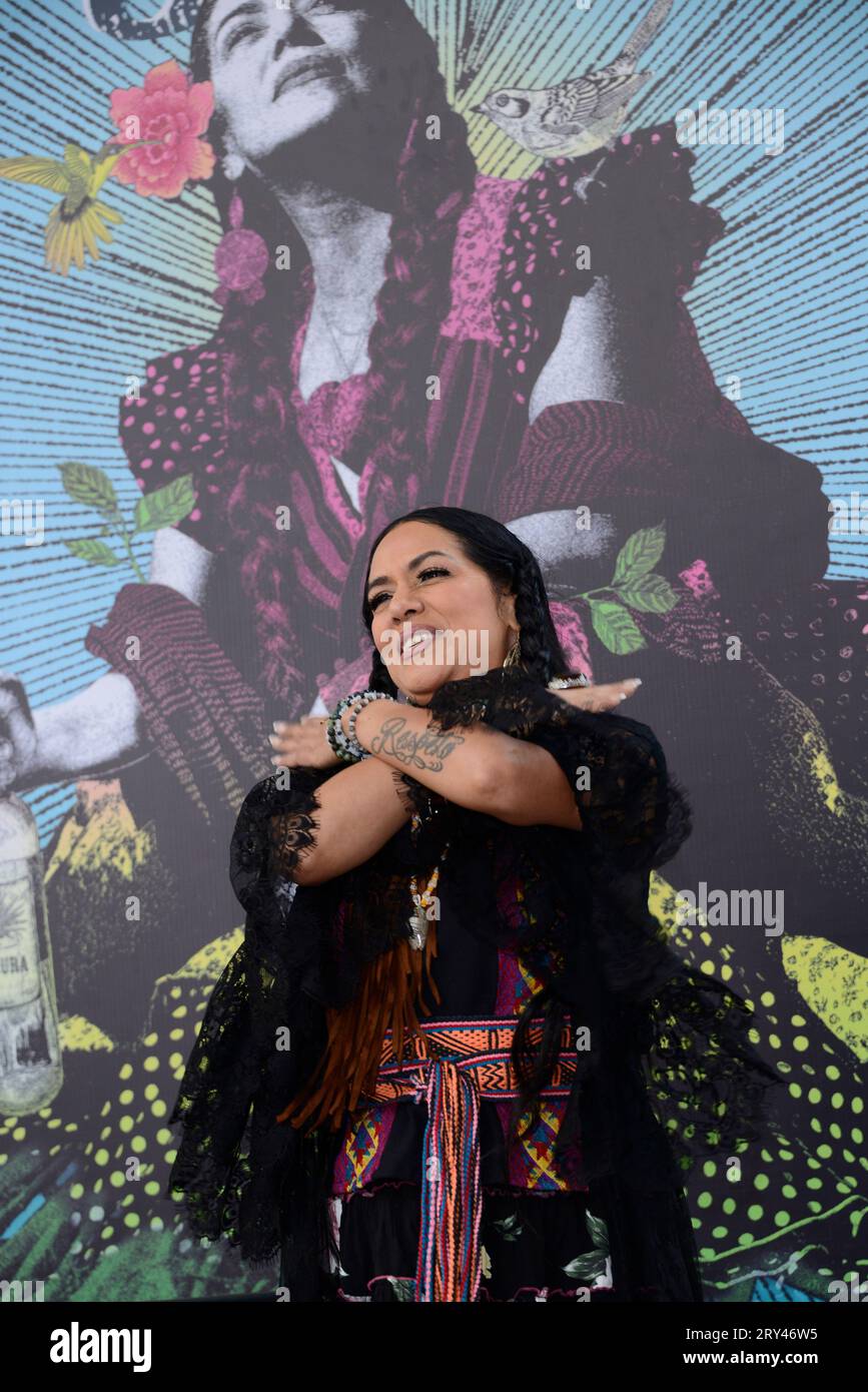 Mexico City, Mexico. 28th Sep, 2023. September 28, 2023, Mexico City, Mexico: The singer originally from Oaxaca, Lila Downs, attends a press conference to promote her new album 'La Sanchez' and announce her concert at the National Auditorium. on September 28, 2023 in Mexico City, Mexico. (Photo by Carlos Tischler/ Credit: Eyepix Group/Alamy Live News Stock Photo
