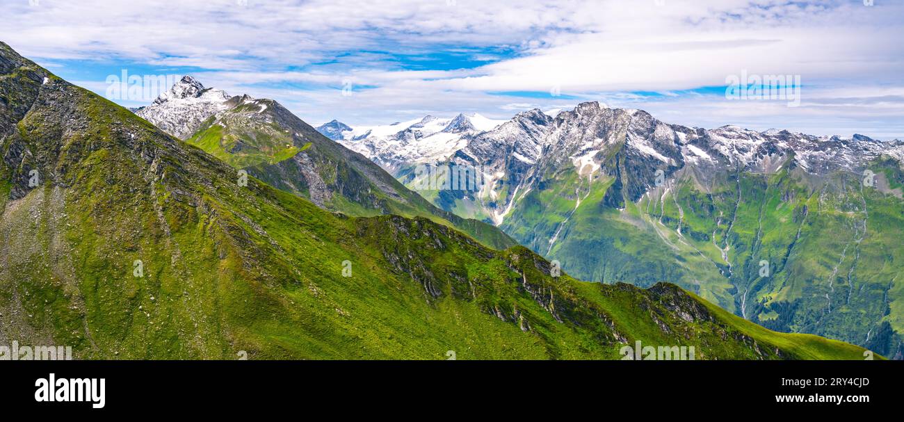 Majestic alpine panorama with glacier mountain of Grossvenediger. The 