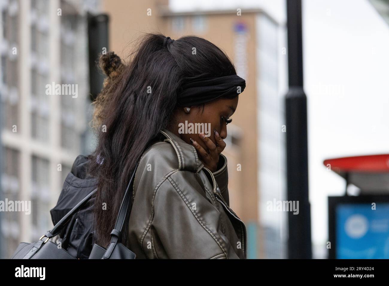 Scene of the fatal stabbing where Elianne Andam, a pupil at the Old Palace of John Whitgift private school, was attacked and killed at 8.30am yesterday as she got off the bus in Croydon, South London, Croydon, London, UK 28th September 2023 Credit: Jeff Gilbert/Alamy Live News Stock Photo