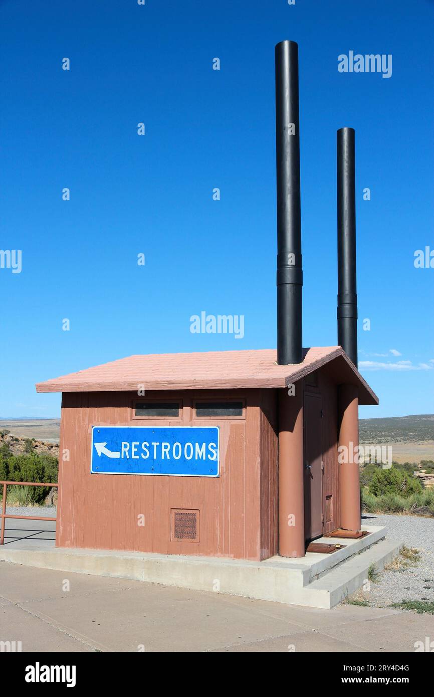 Highway rest stop in the U.S. Public restrooms. Stock Photo