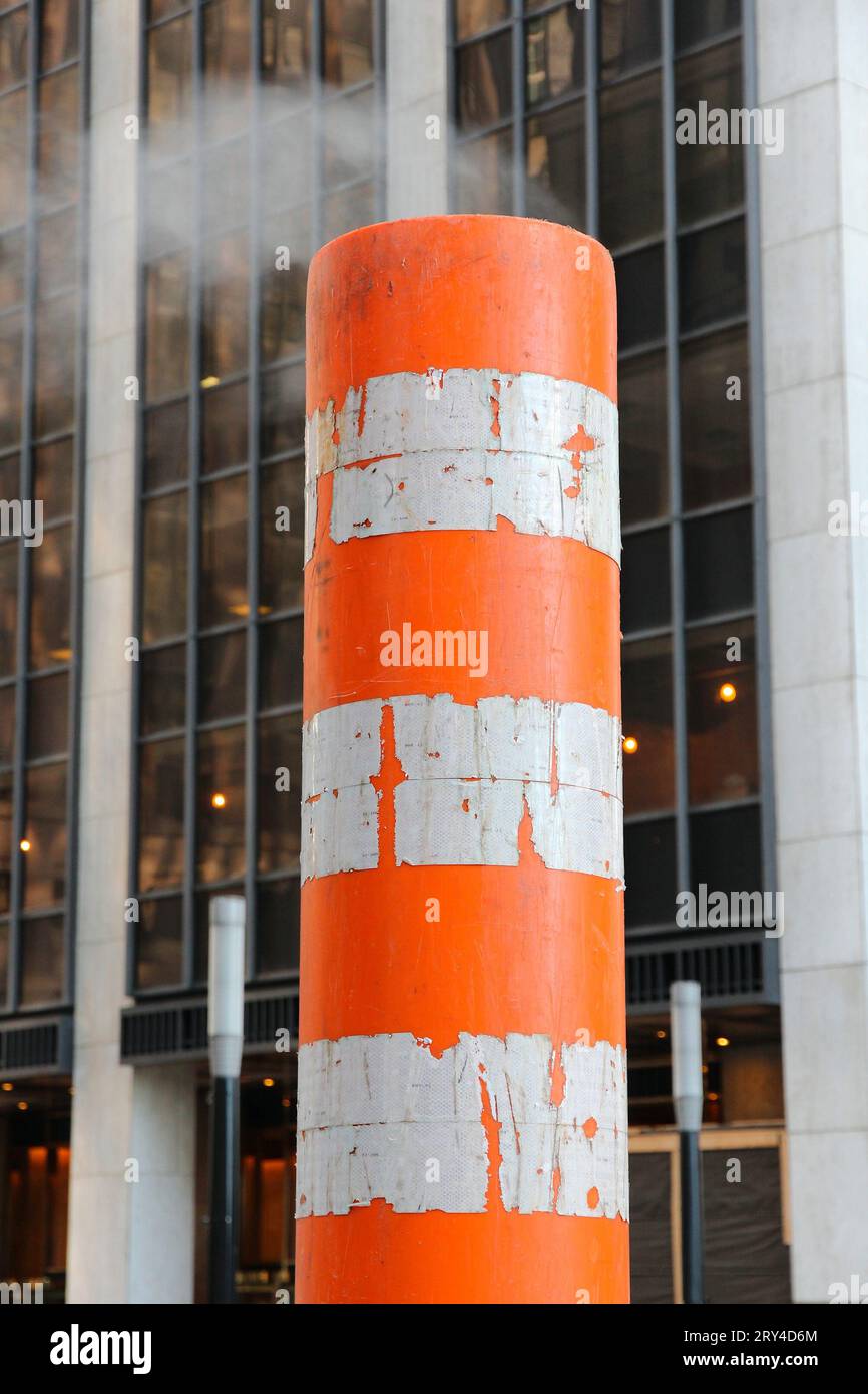 Steam stack in Wall Street, New York. Part of steam system in NYC Stock