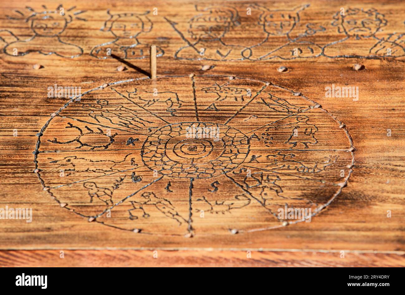 Replica of annual roman calendar and zodiac. Divination methods in ancient rome Stock Photo