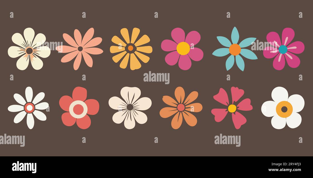 Simple flower vector icon collection, flat flower vector design, Stock Vector