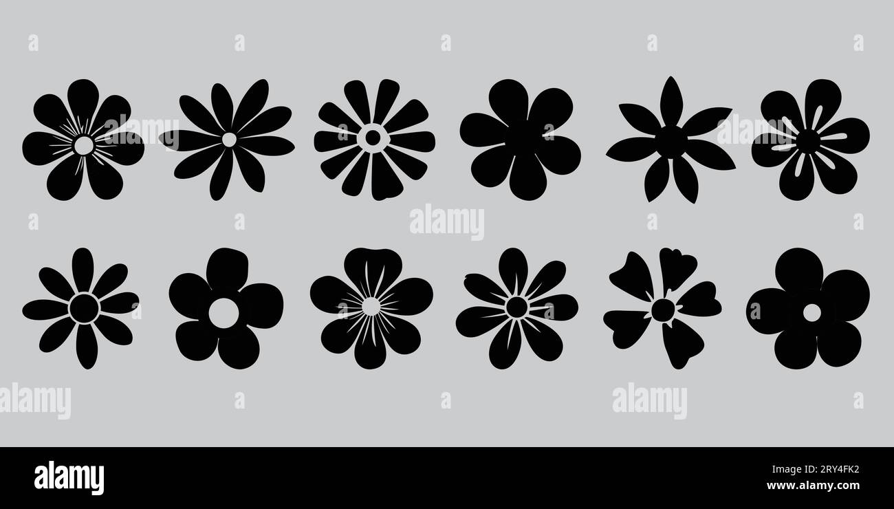 Simple flower vector icon collection, flat flower vector design, Stock Vector