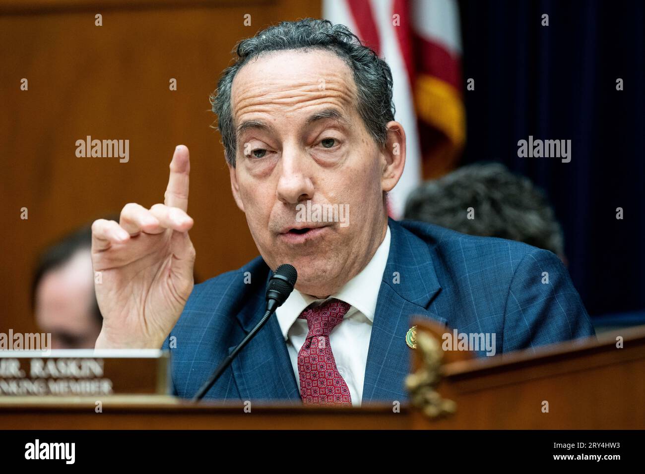 Washington, United States. 28th Sep, 2023. U.S. Representative Jamie Raskin (D-MD) speaking at a House Committee Oversight and Accountability Committee hearing titled 'The Basis for an Impeachment Inquiry of President Joseph R. Biden Jr.' at the U.S. Capitol. (Photo by Michael Brochstein/Sipa USA) Credit: Sipa USA/Alamy Live News Stock Photo